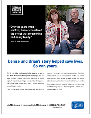 Tips Caregiver Recruitment Flyer, with a married couple who were past participants of the campaign